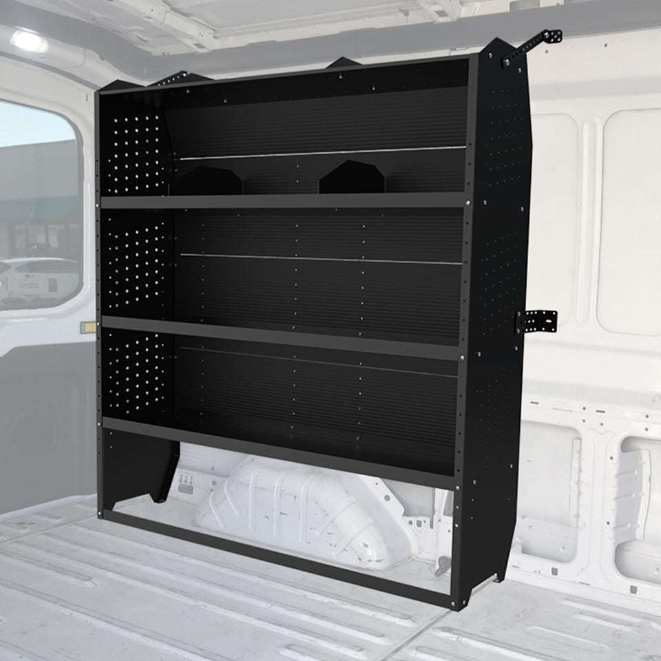 MELIPRON front view of installed van shelves showing organized storage and space efficiency