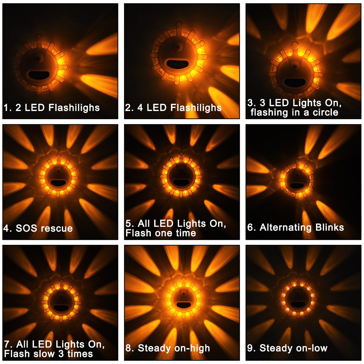 Meliya flare suspended by built-in hook for elevated 360-degree warning