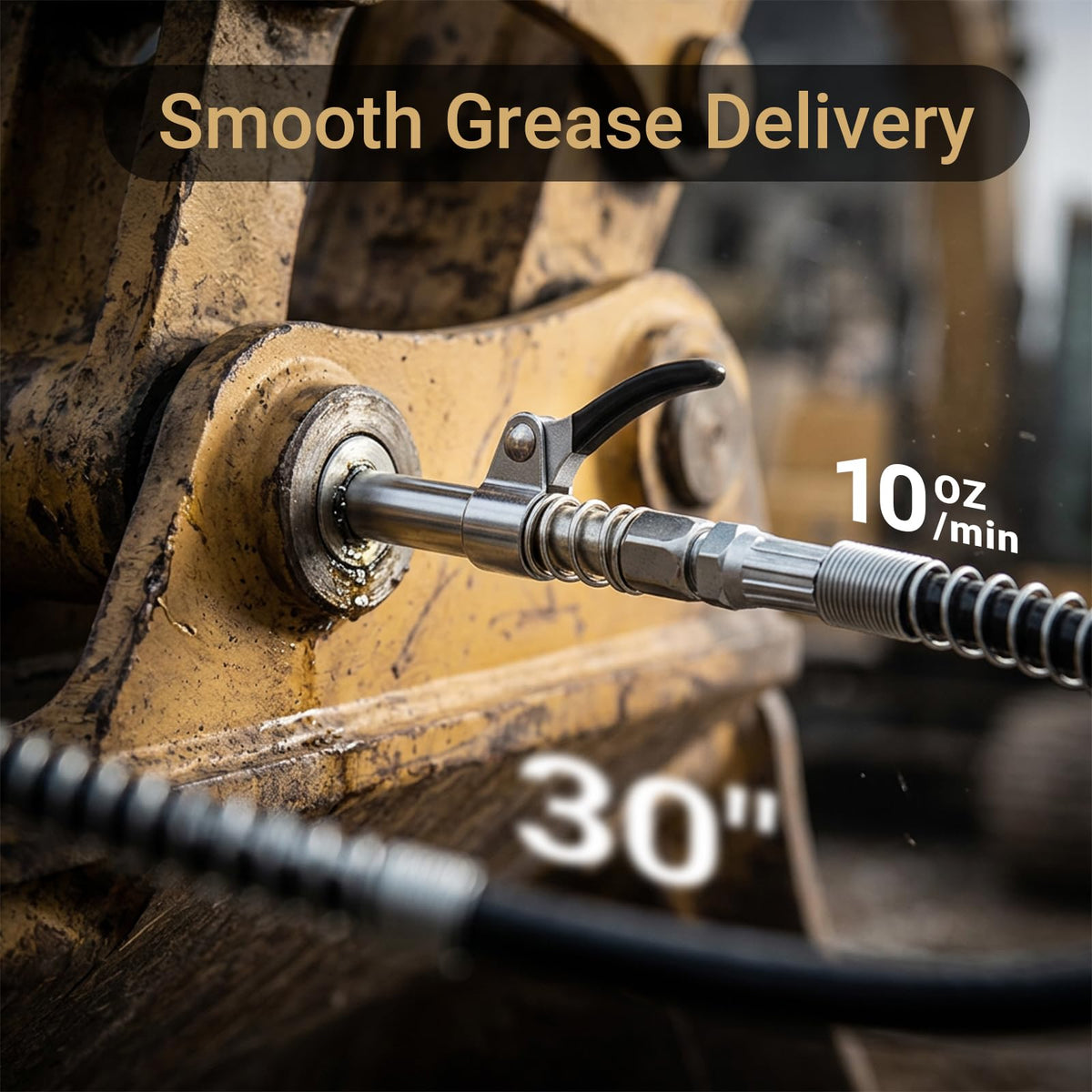 Mellif grease gun loaded with 14 oz cartridge, showing longer runtime advantage