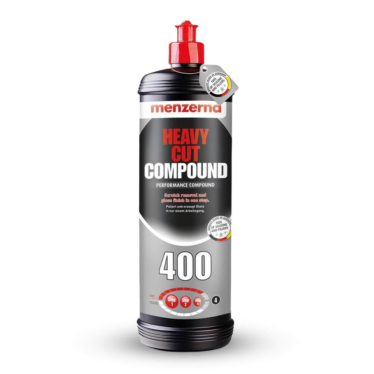 menzerna bottle front 250ml showing label and easy-pour cap for professional convenience