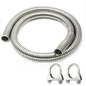 MEOFIENK front view of flex pipe showing dimensions and durable finish, durable connection