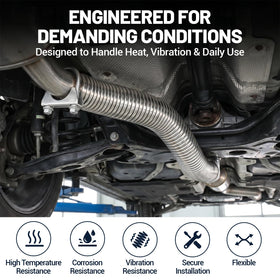 MEOFIENK flex pipe installed under vehicle absorbing vibration for quieter operation