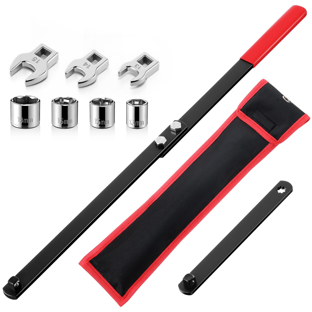 Meonum front view showing red handle and full 14-piece kit, easy identification benefit
