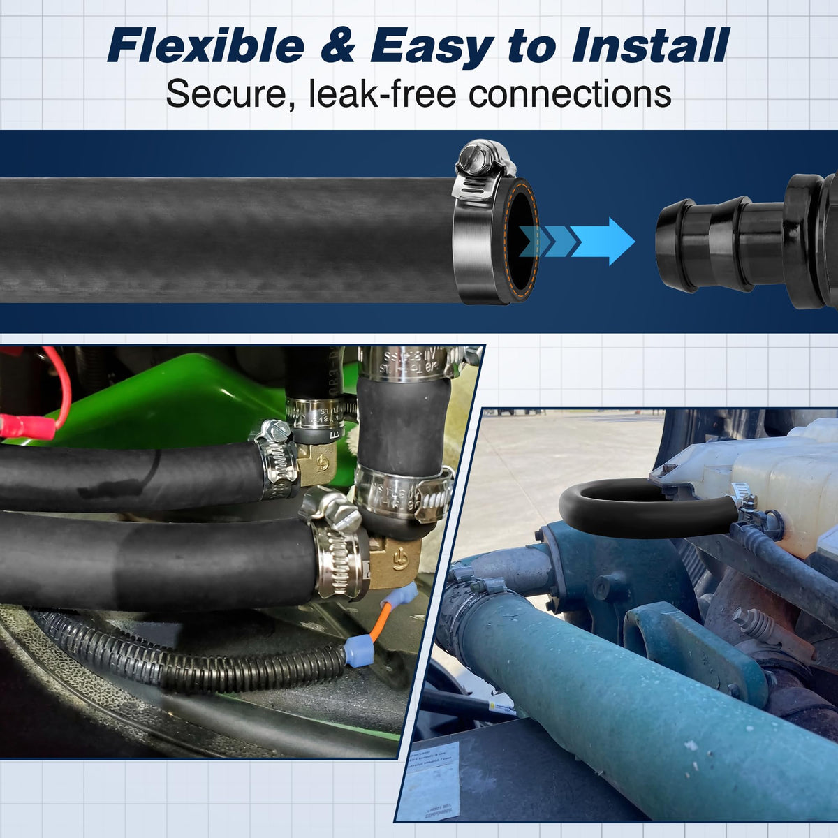 Meonum hose routed in engine bay demonstrating flexible installation benefit