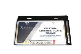 Mercedes Benz polished stainless license frame front view showing sleek finish and brand consistency