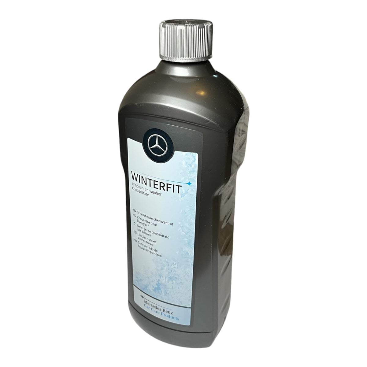 Mercedes-Benz label close-up highlighting OEM specifications and winter-use instructions benefit