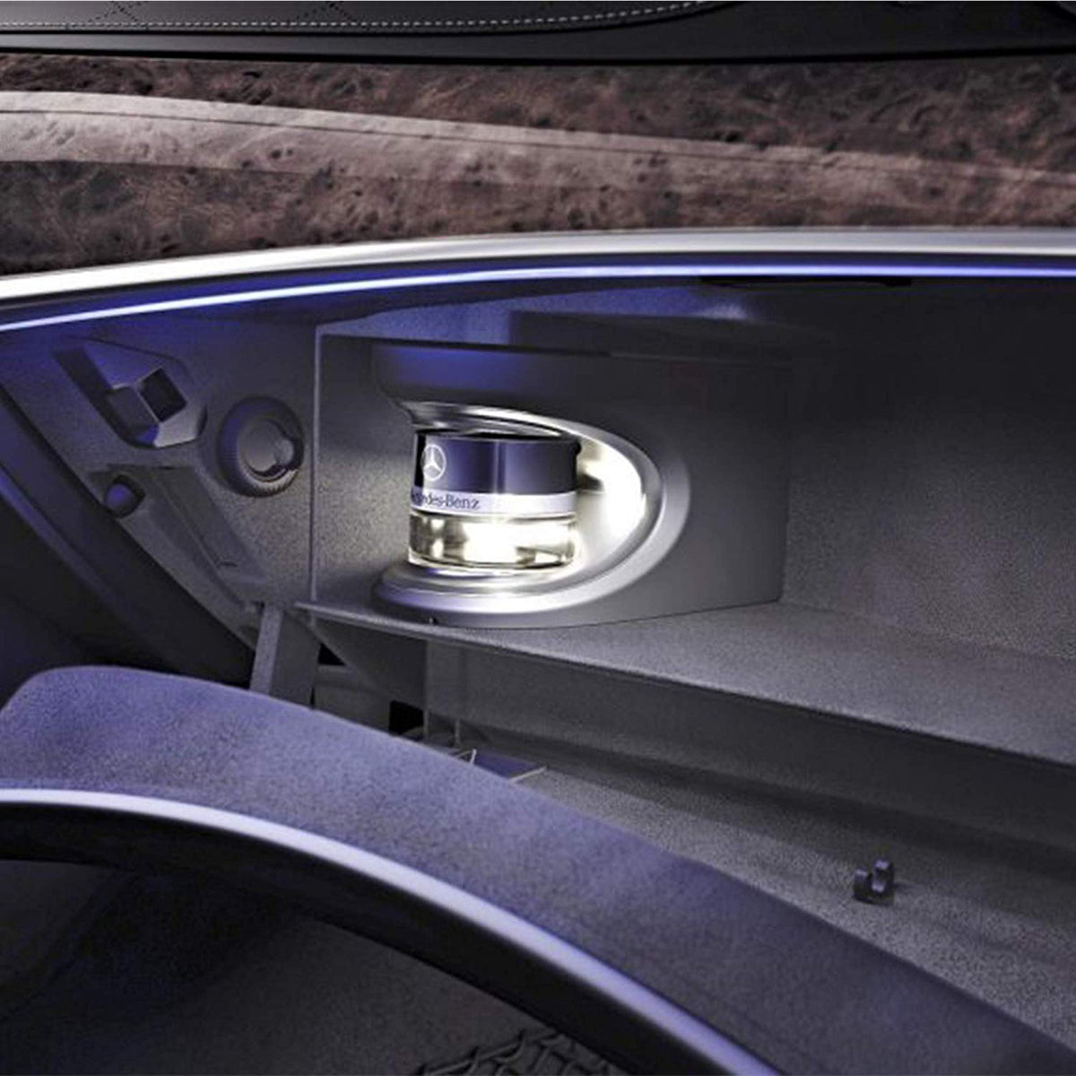 Mercedes Benz lifestyle cabin shot with flacon installed illustrating refined atmosphere