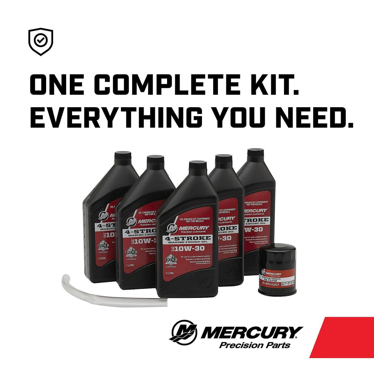 MERCURY 10W-30 bottle close-up showing label and clear dosing benefit