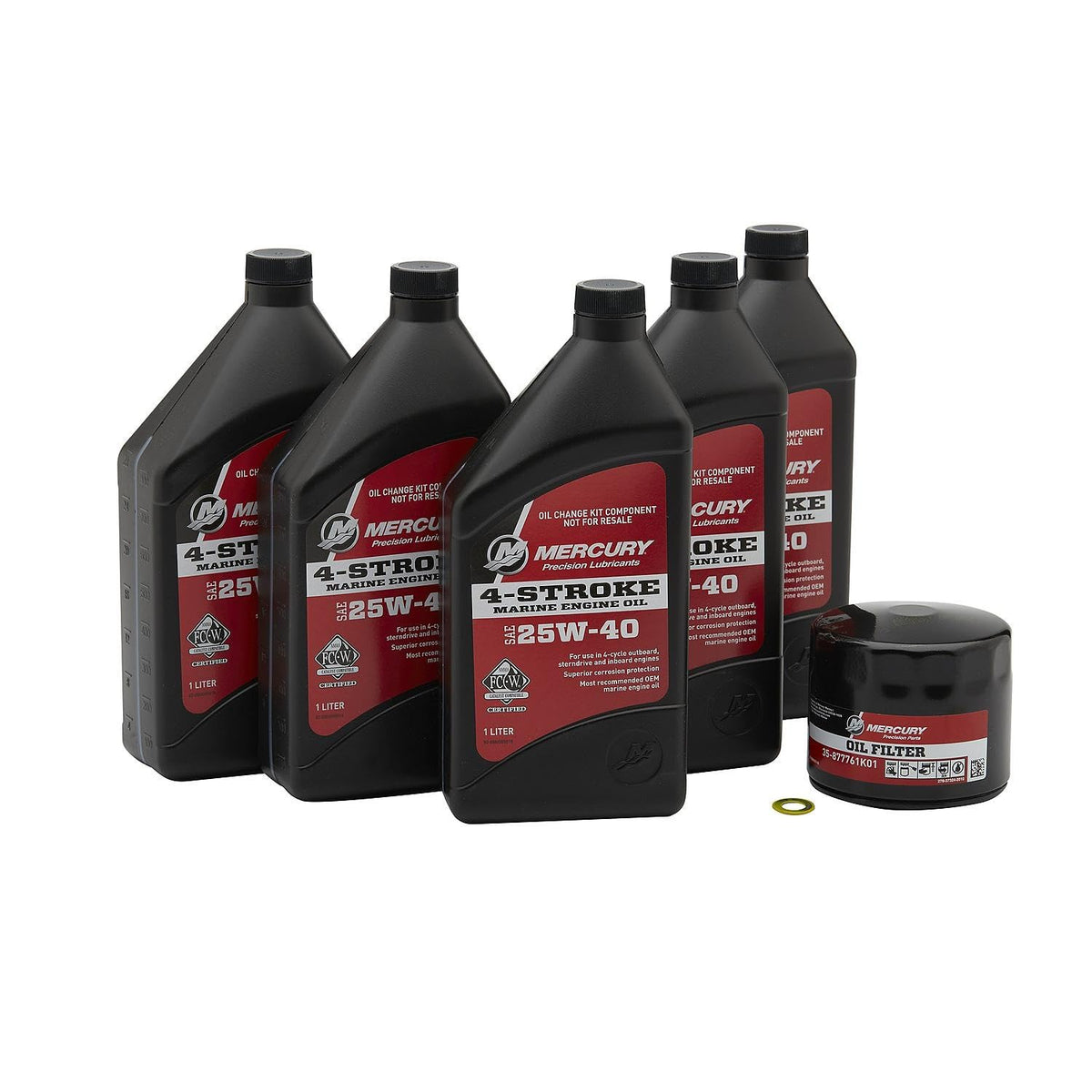 MERCURY front view of complete oil change kit showing all components for fast service