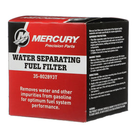Mercury filter installed near outboard engine in boat bay showing convenient service access