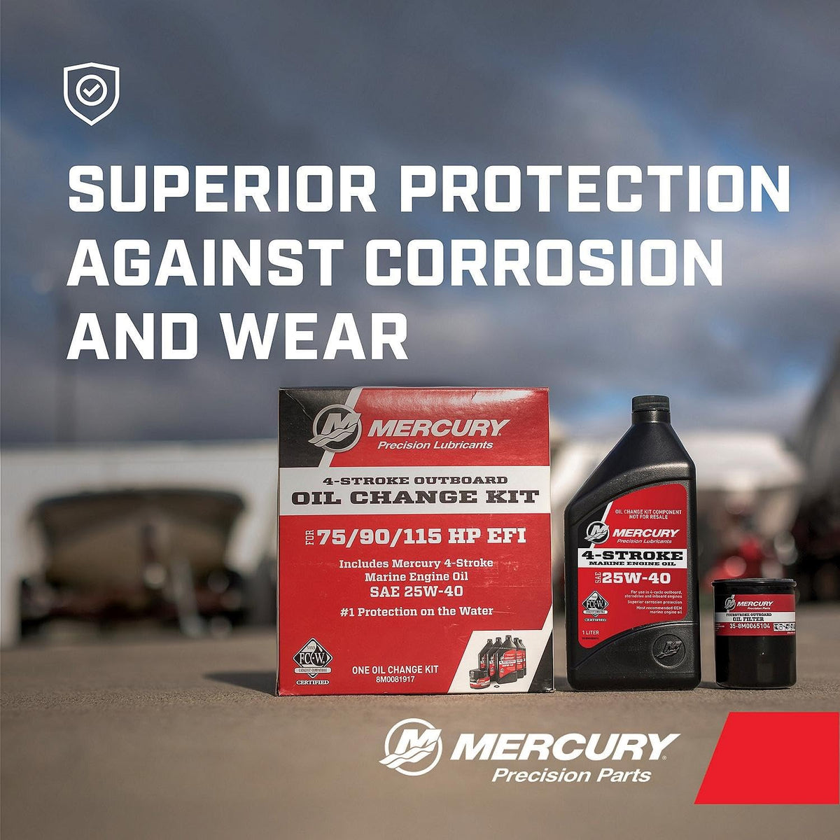 MERCURY oil filter detail highlighting OEM fit and protection for engine internals