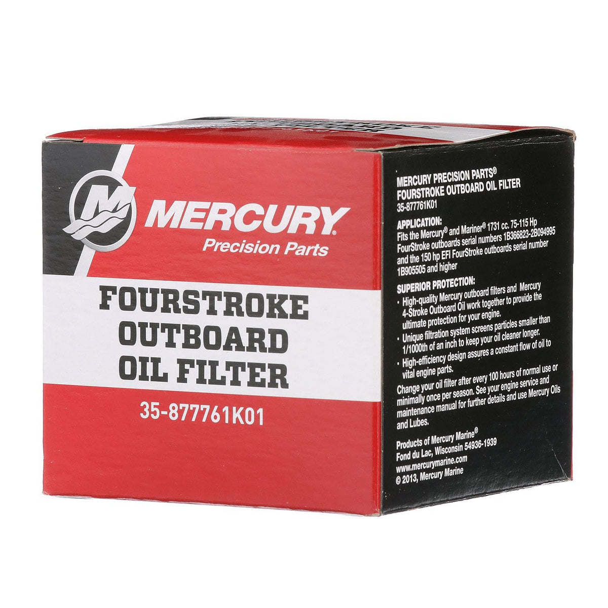 MERCURY filter packaging with label showing OEM authenticity and easy identification