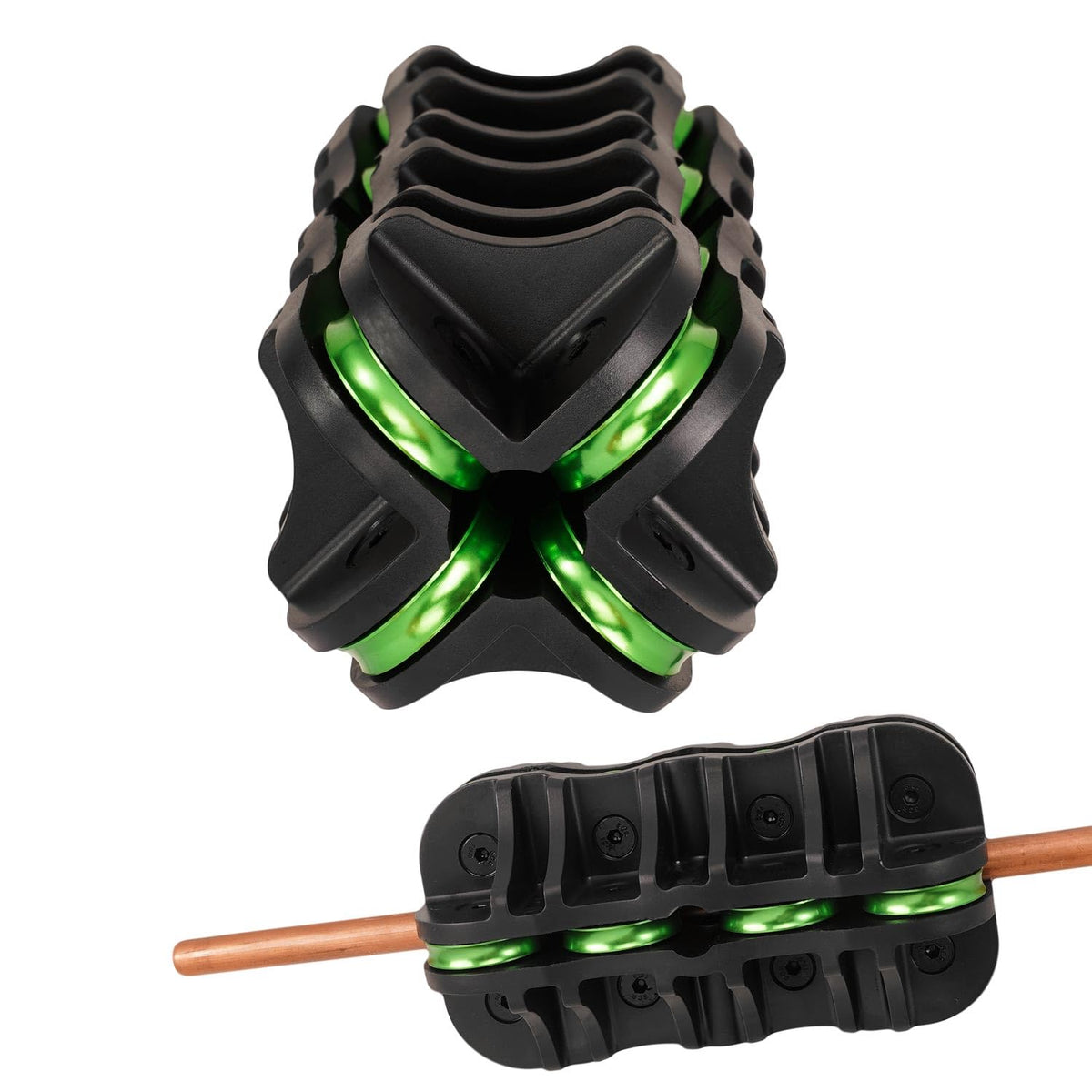 MERWOF front view of 3/8 inch tubing straightener showing compact shape and colors, easy storage benefit