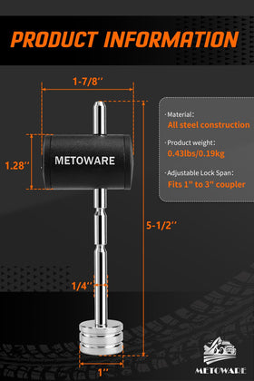METOWARE adjustable coupler latch lock showing span adjustment and anti-uncouple benefit
