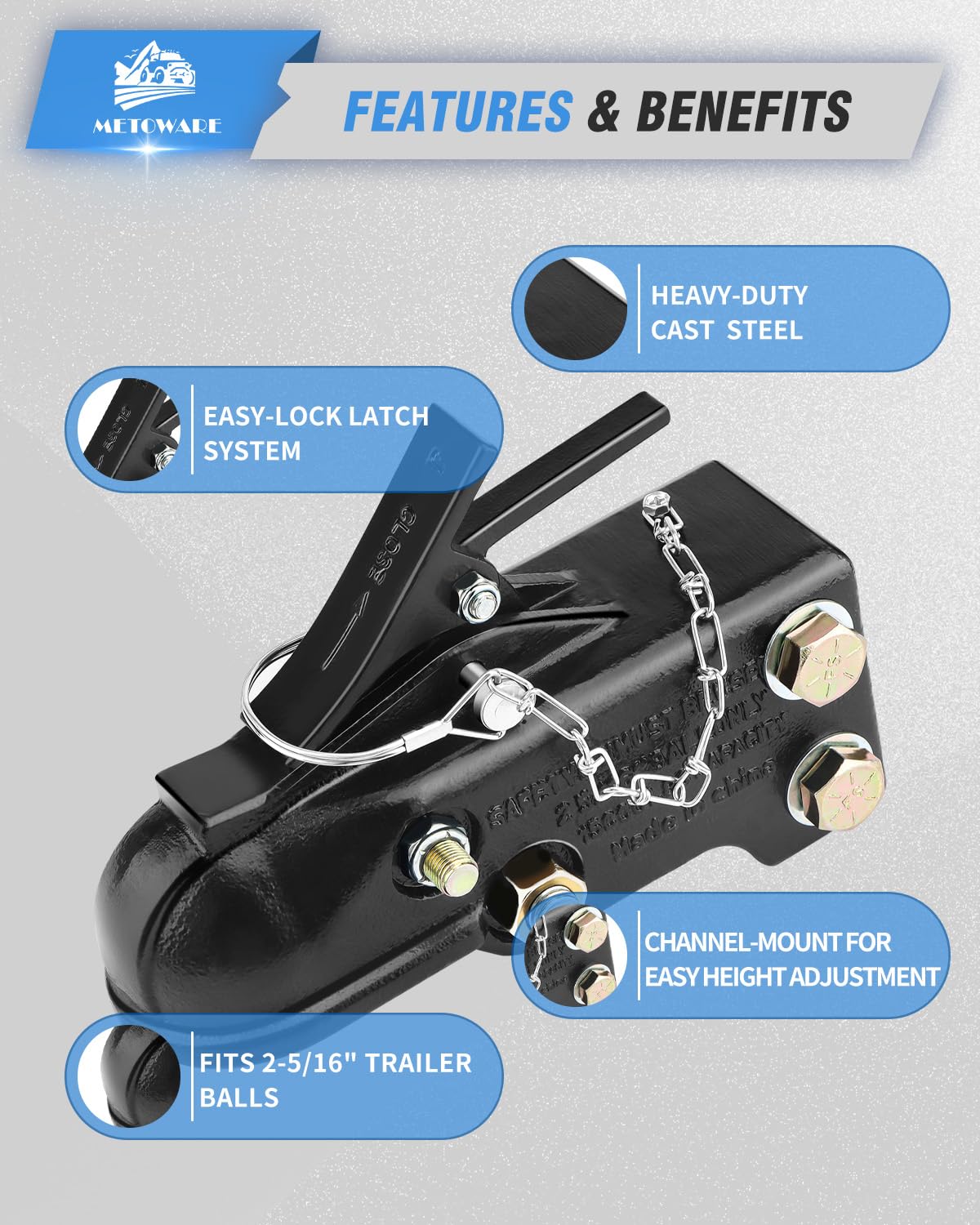 METOWARE side profile on vertical channel, adjustable height and stability benefit