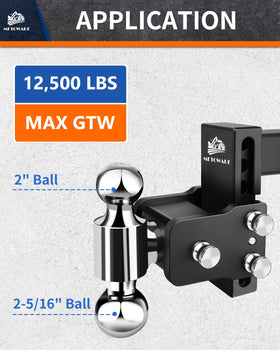 METOWARE close-up showing both 2" and 2-5/16" balls for flexible towing fit