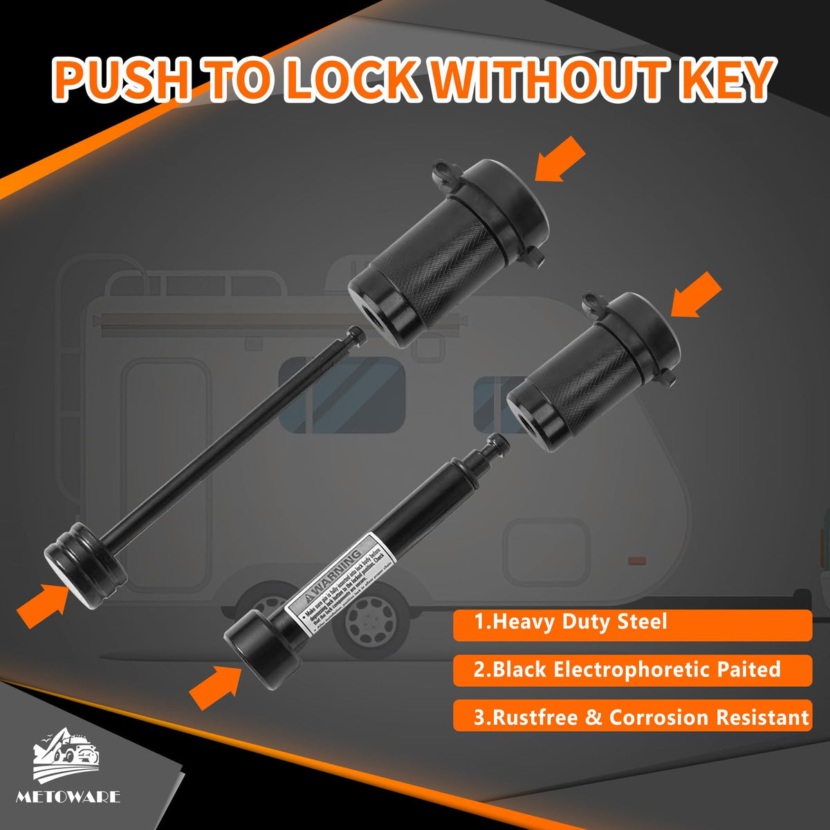 METOWARE coupler lock detail illustrating 1/4 inch shaft and secure latch protection
