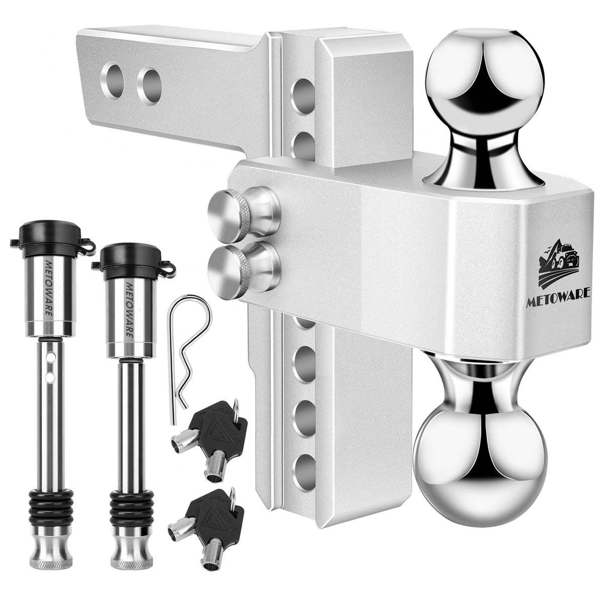 METOWARE front-facing hitch showing receiver fit and secure connection benefit