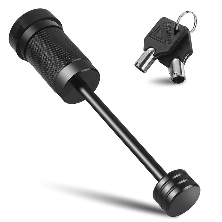 METOWARE front view of packaged trailer lock showing compact design and portability