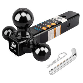METOWARE front view of tri ball mount showing three ball sizes and quick selection benefit