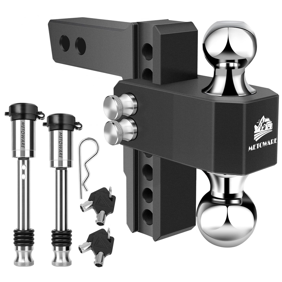METOWARE front view of hitch showing shape and receiver fit benefit versatility