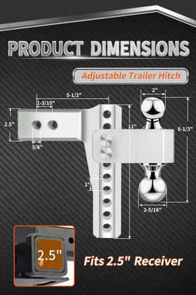 METOWARE height adjustment scale showing 8 inch rise and drop, fast leveling