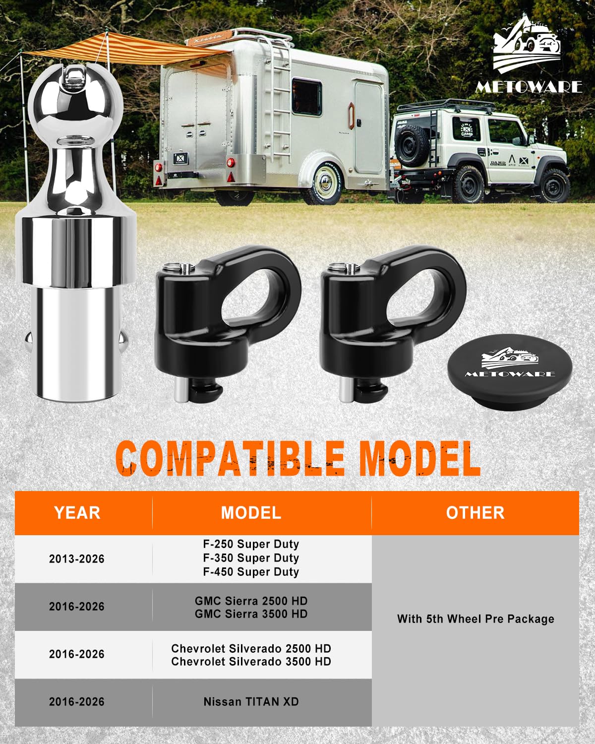METOWARE chrome-plated hitch ball close-up highlighting corrosion resistance benefit