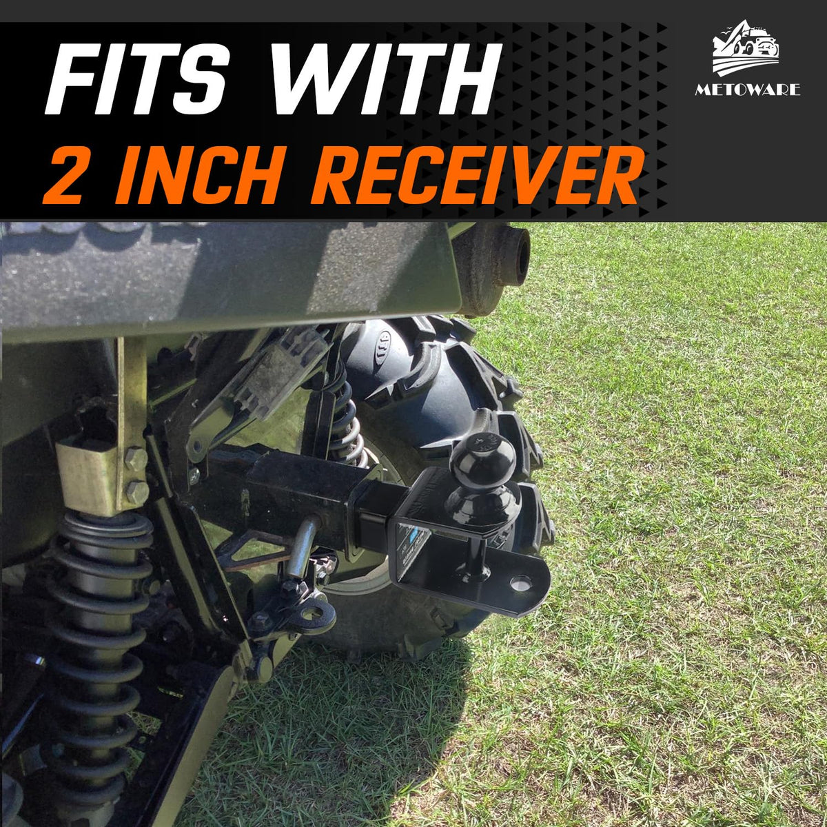 METOWARE hitch installed on UTV showing practical towing setup