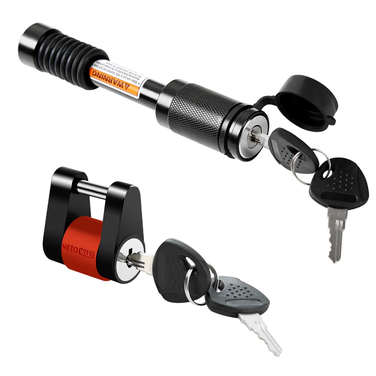 METOWARE hitch lock front view showing durable steel and finish benefits