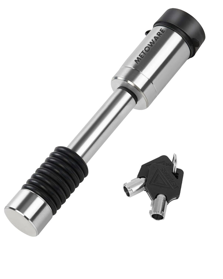 METOWARE front view of hitch lock showing robust stainless body and secure design