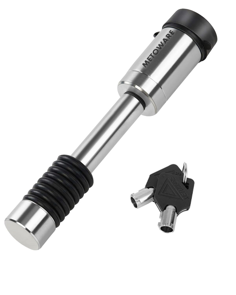 METOWARE front view of hitch lock showing robust stainless body and secure design