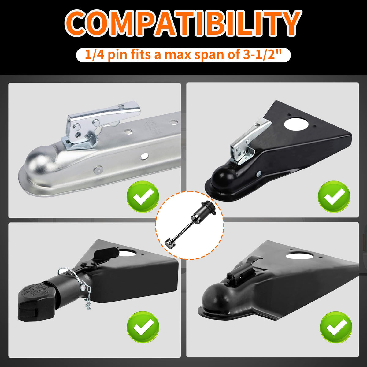 METOWARE hitch pin close-up highlighting 5/8 inch diameter and heavy-duty fit benefit