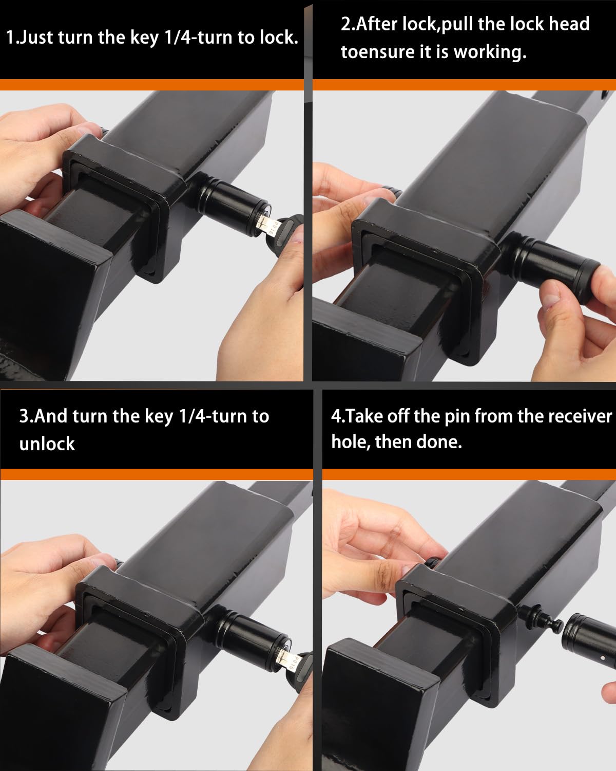 METOWARE hitch lock installed in a 2" receiver, ensures secure fit