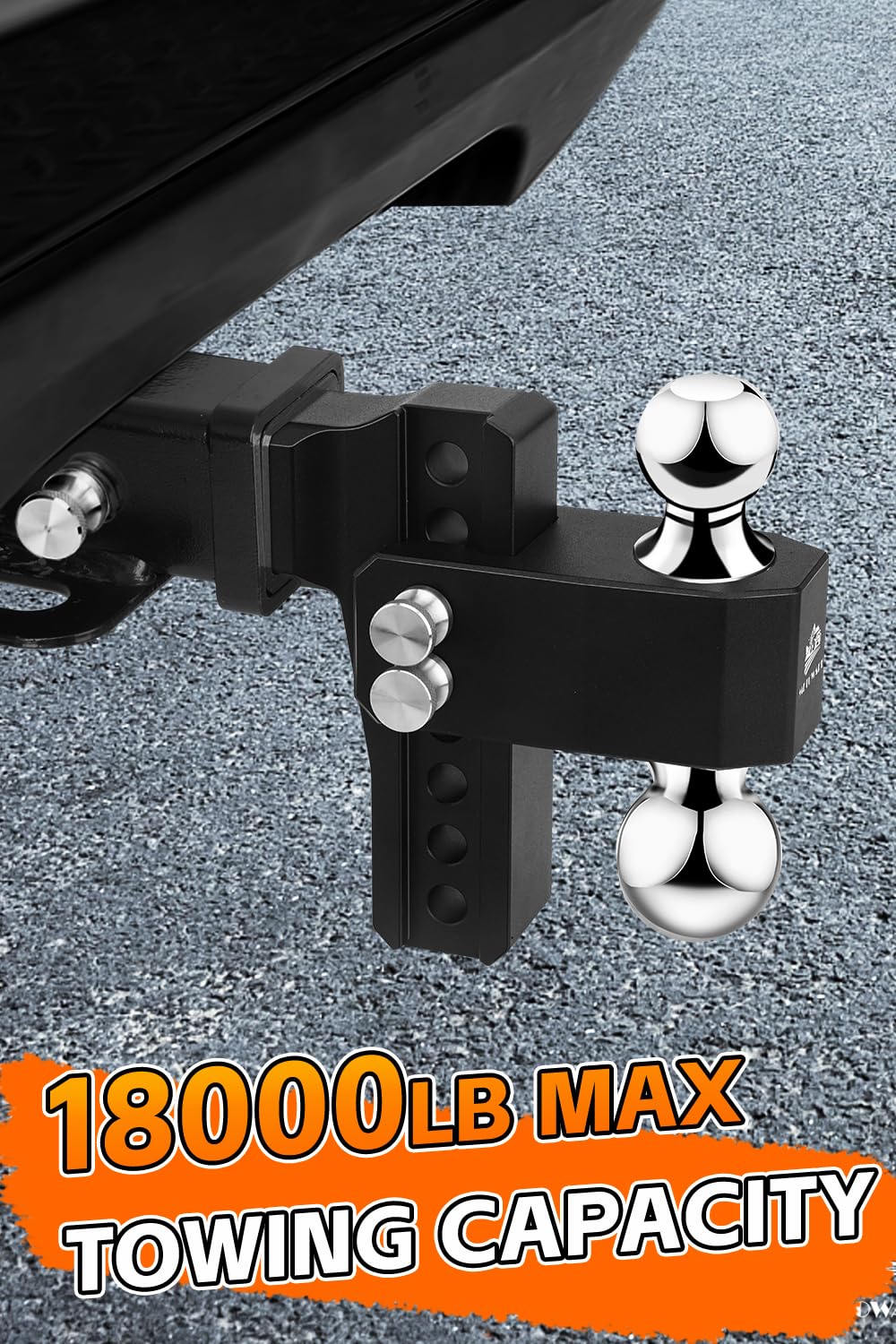 METOWARE close-up of integrated 2" and 2-5/16" hitch balls for easy coupler fit