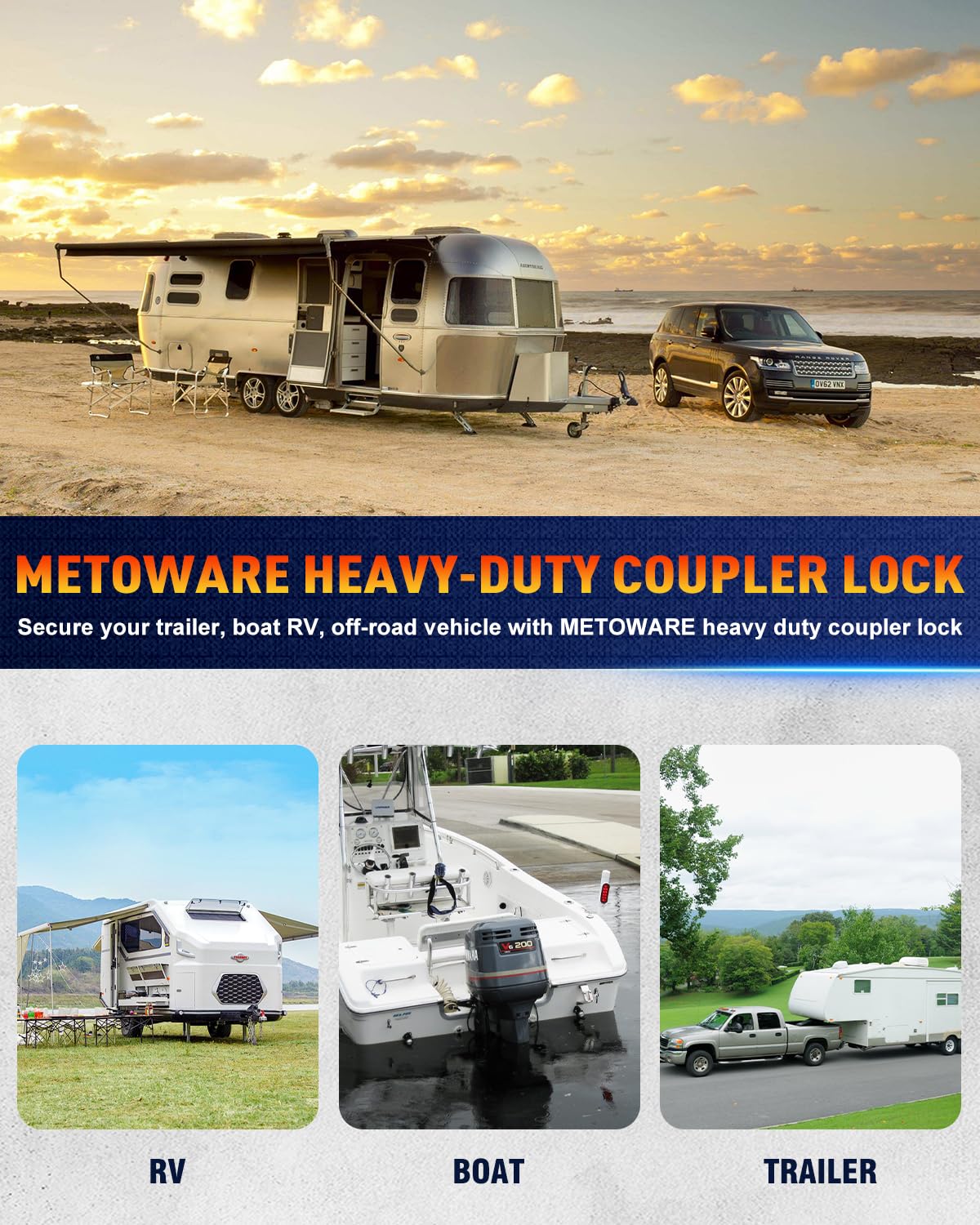 METOWARE lifestyle shot with trailer parked demonstrating theft deterrent