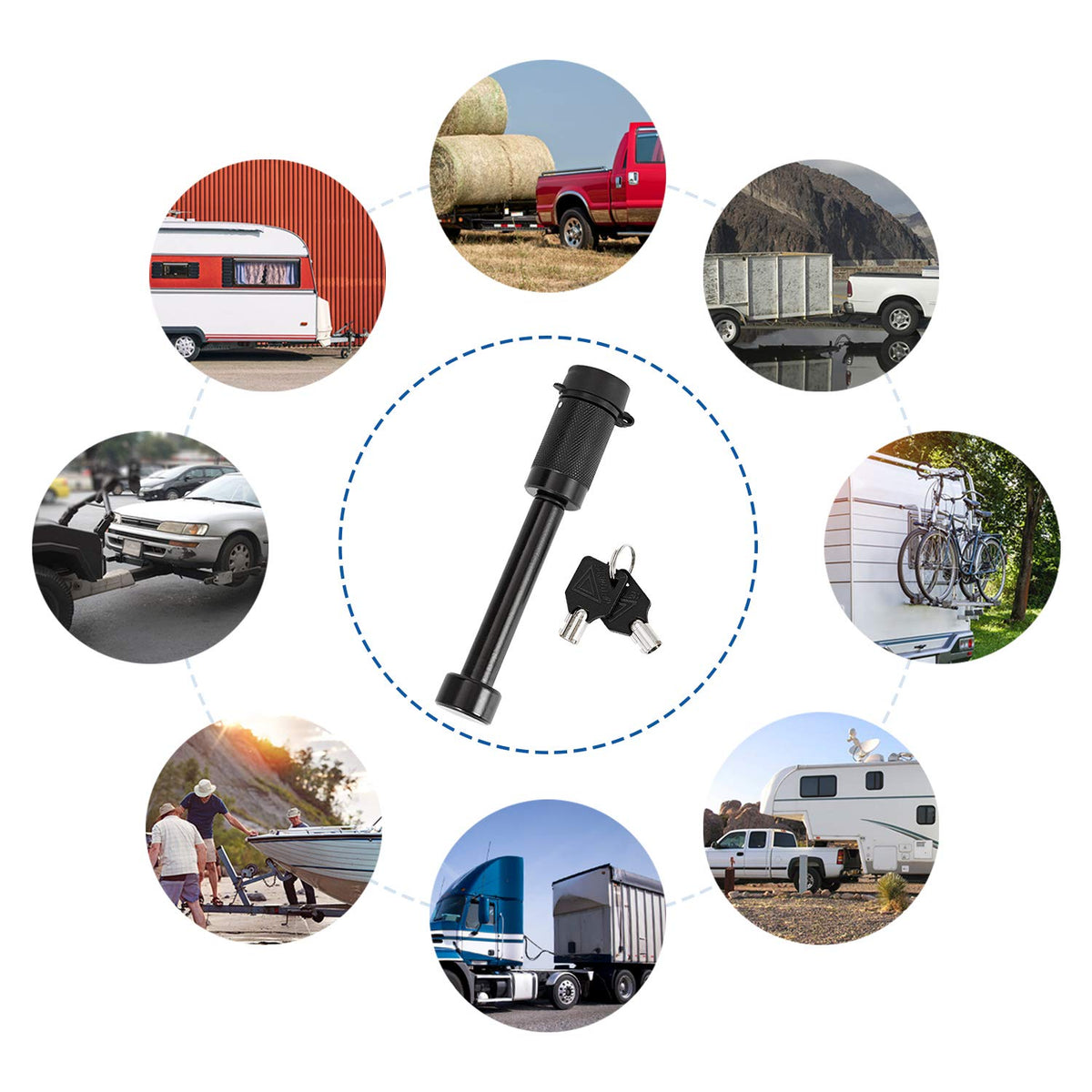 METOWARE lifestyle shot with truck towing trailer showing reliable on-road security benefit