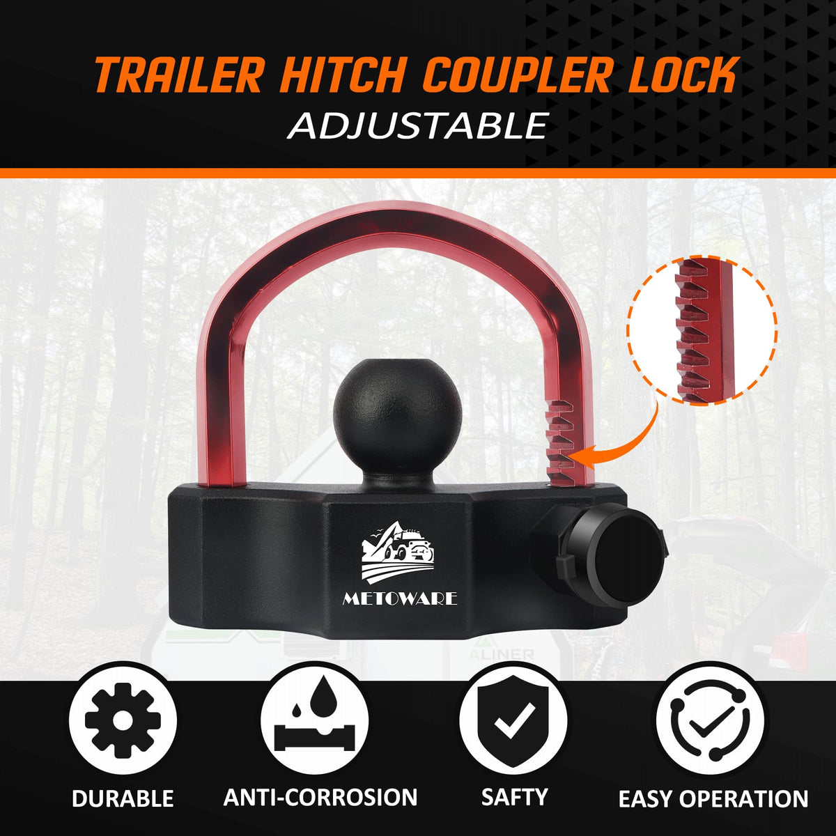 METOWARE coupler lock next to measuring tape showing compact size and scale benefit