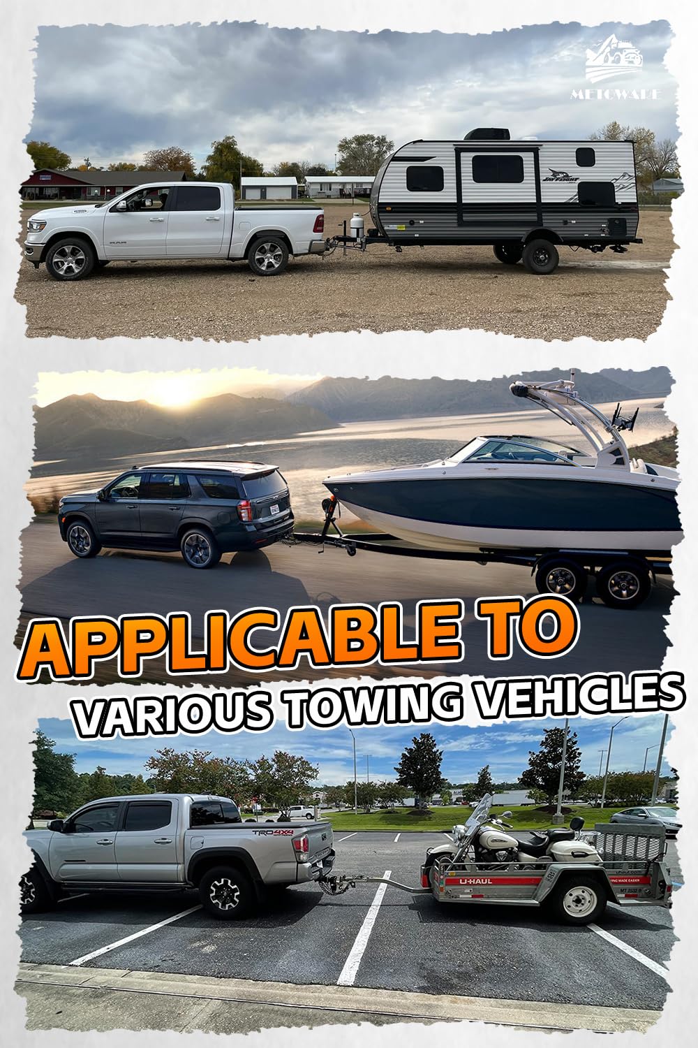 METOWARE towing an RV on highway showing dependable performance in lifestyle use