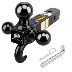METOWARE tri-ball mount front view showing all three balls and hook, clear identification benefit