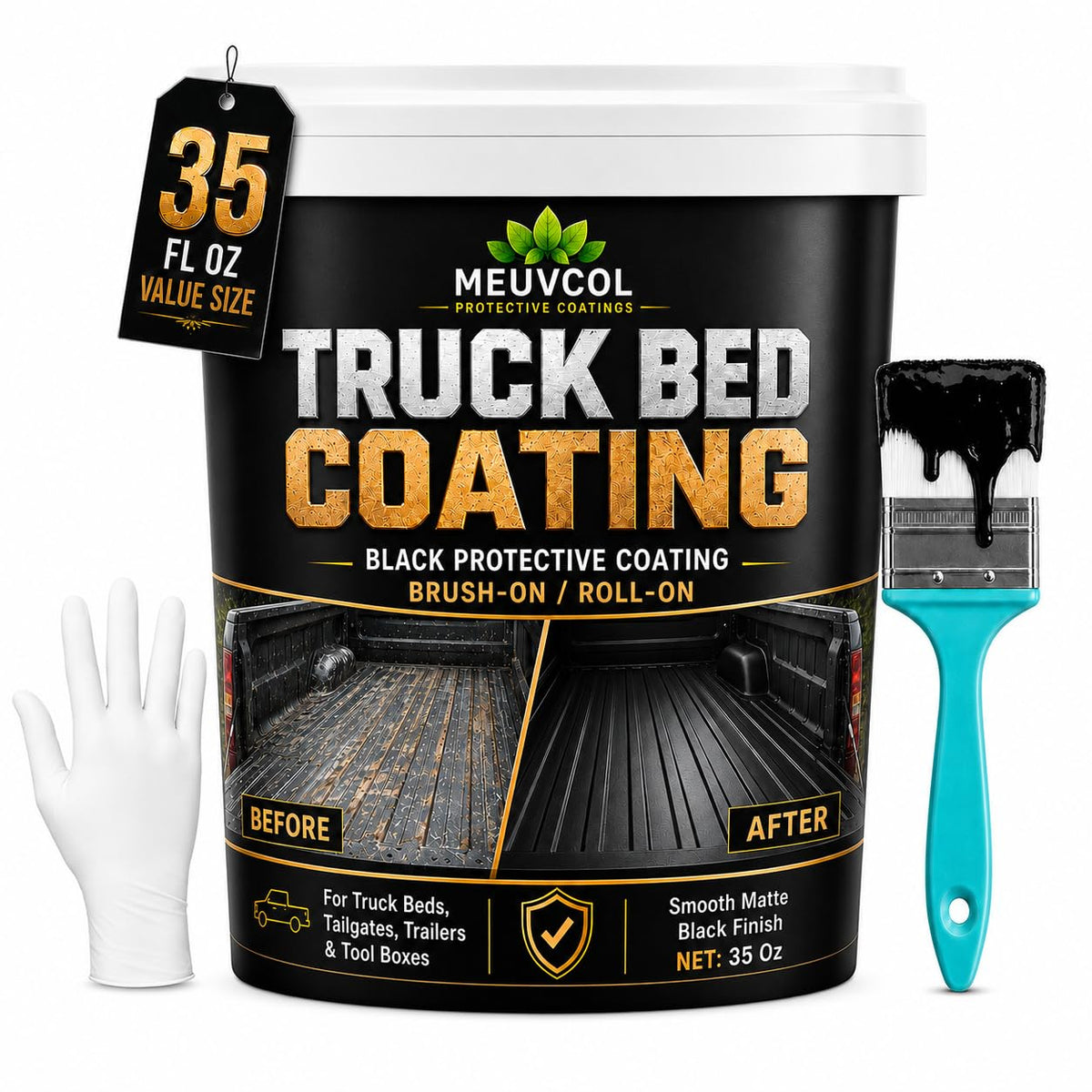 Meuvcol front packaging showing 35 oz can and included items for easy DIY