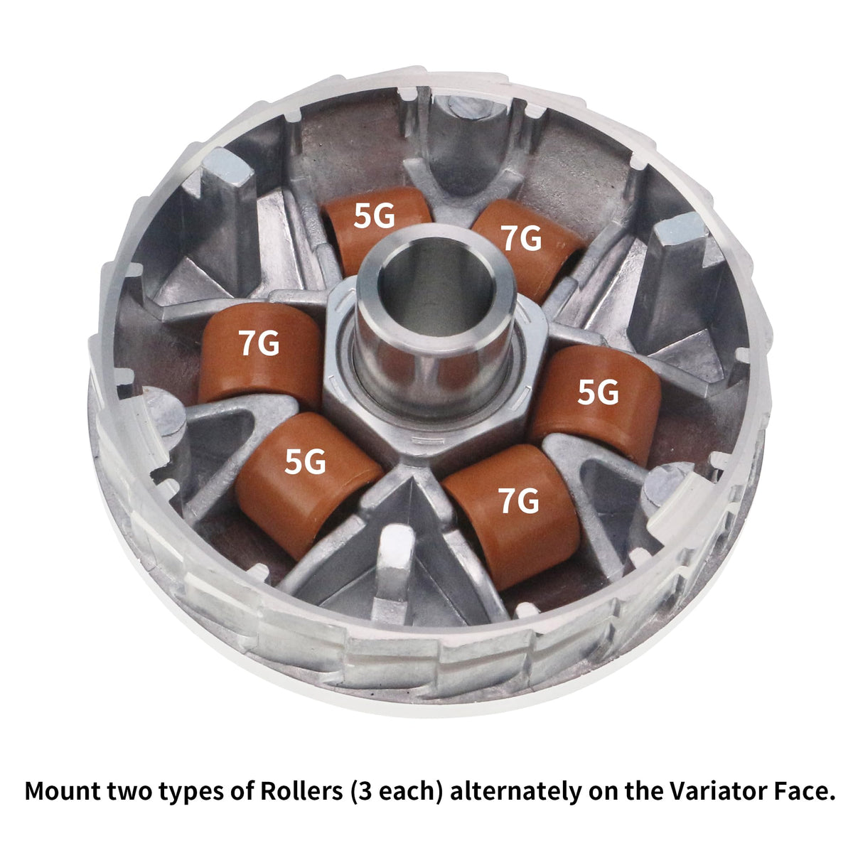MFC·passion roller weights closeup showing 5g 7g 9g options for tuning
