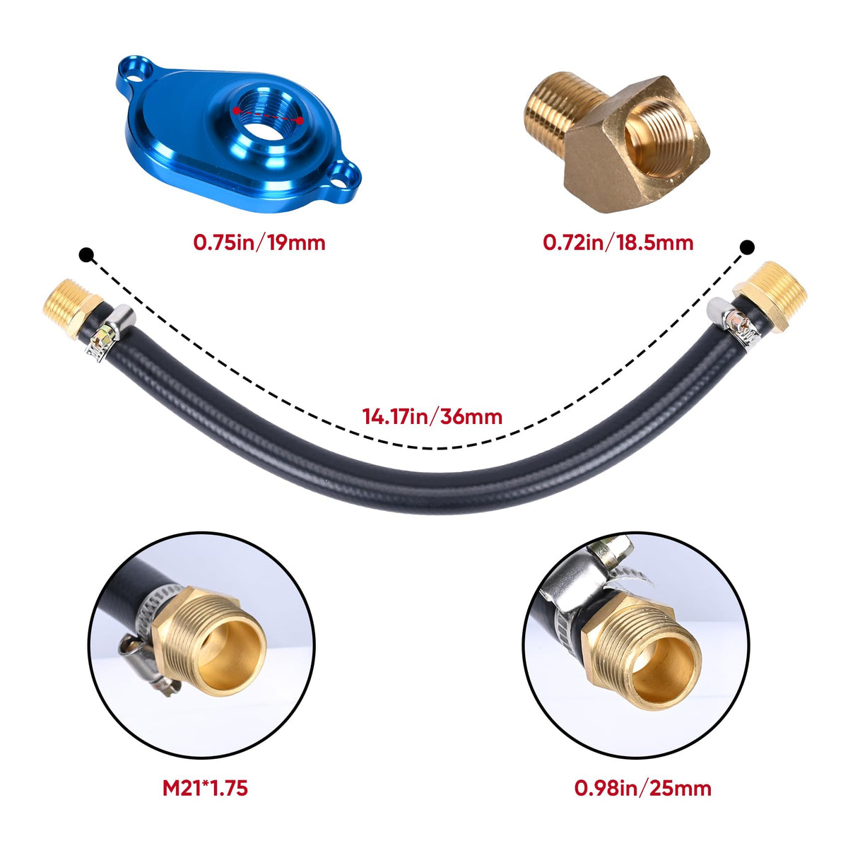 MGGPAXXT blue anodized aluminum adapter detail, corrosion-resistant connection for pressurized flow