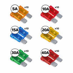 MGI SpeedWare assorted fuses laid out by color and amp rating for fast selection