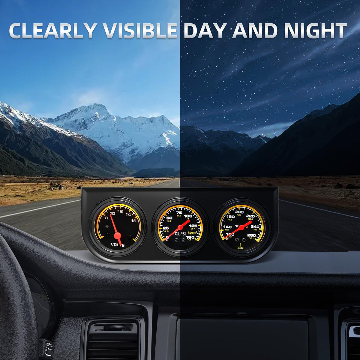 MH gauges illuminated at night with backlight for safer night driving