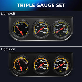 MH triple gauges mounted on dashboard offering instant vehicle status