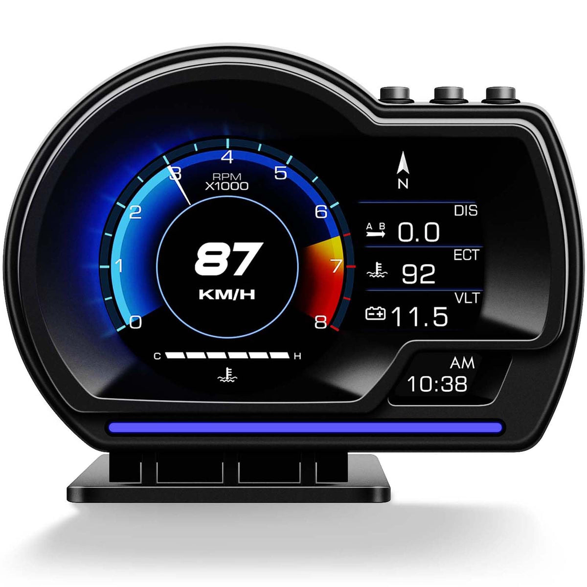 MH front display showing speed and RPM for safer driving