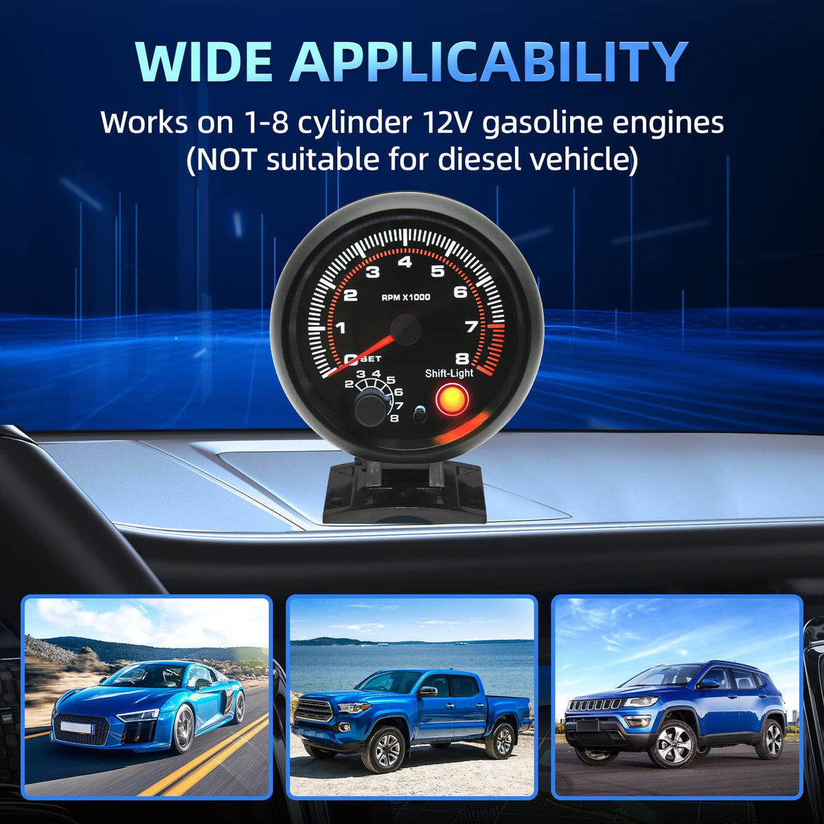 MH installed on a car dashboard giving instant RPM visibility while driving