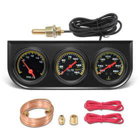 MH triple gauge front view showing all three 52mm faces and clear readings