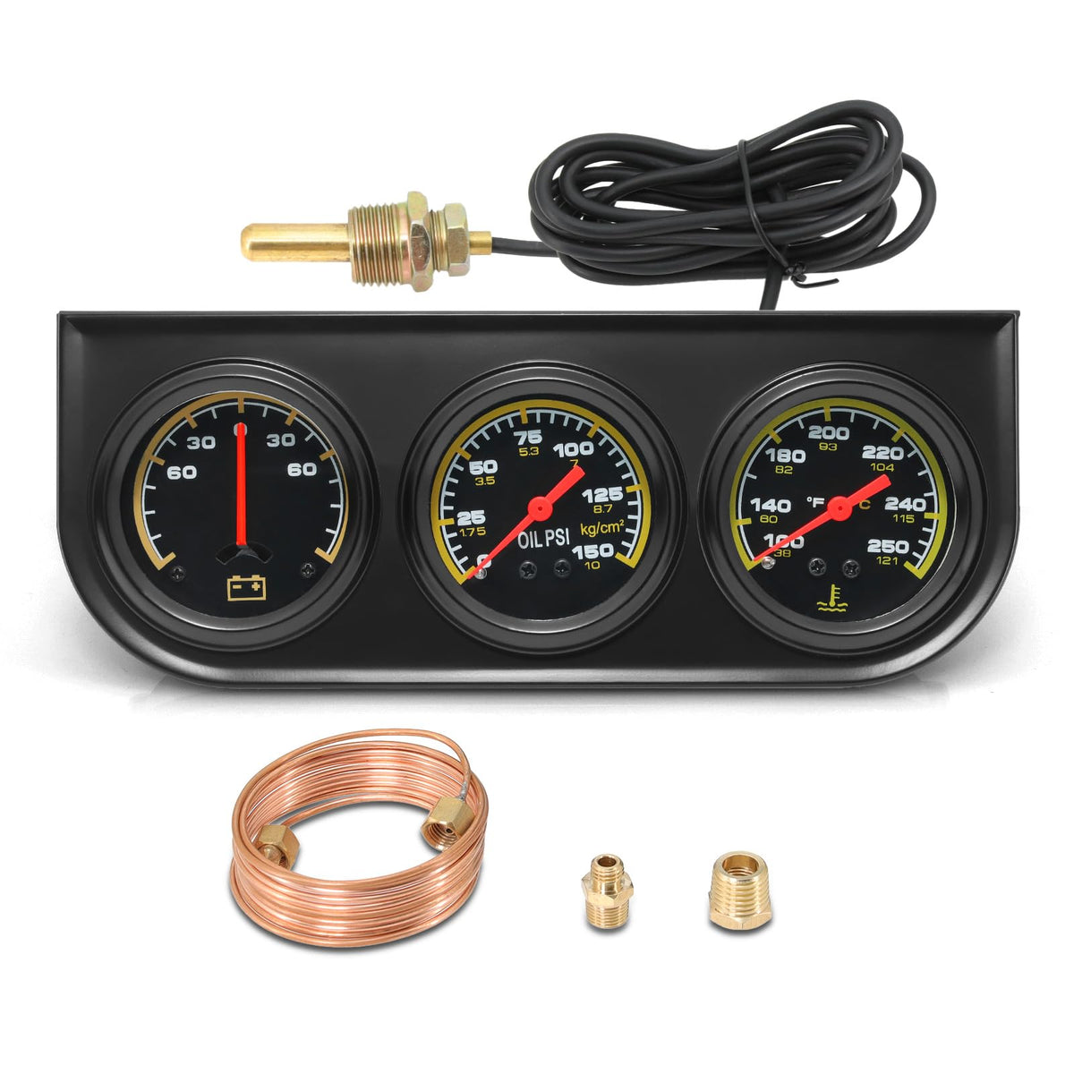 MH triple gauge front view showing all three faces for clear monitoring