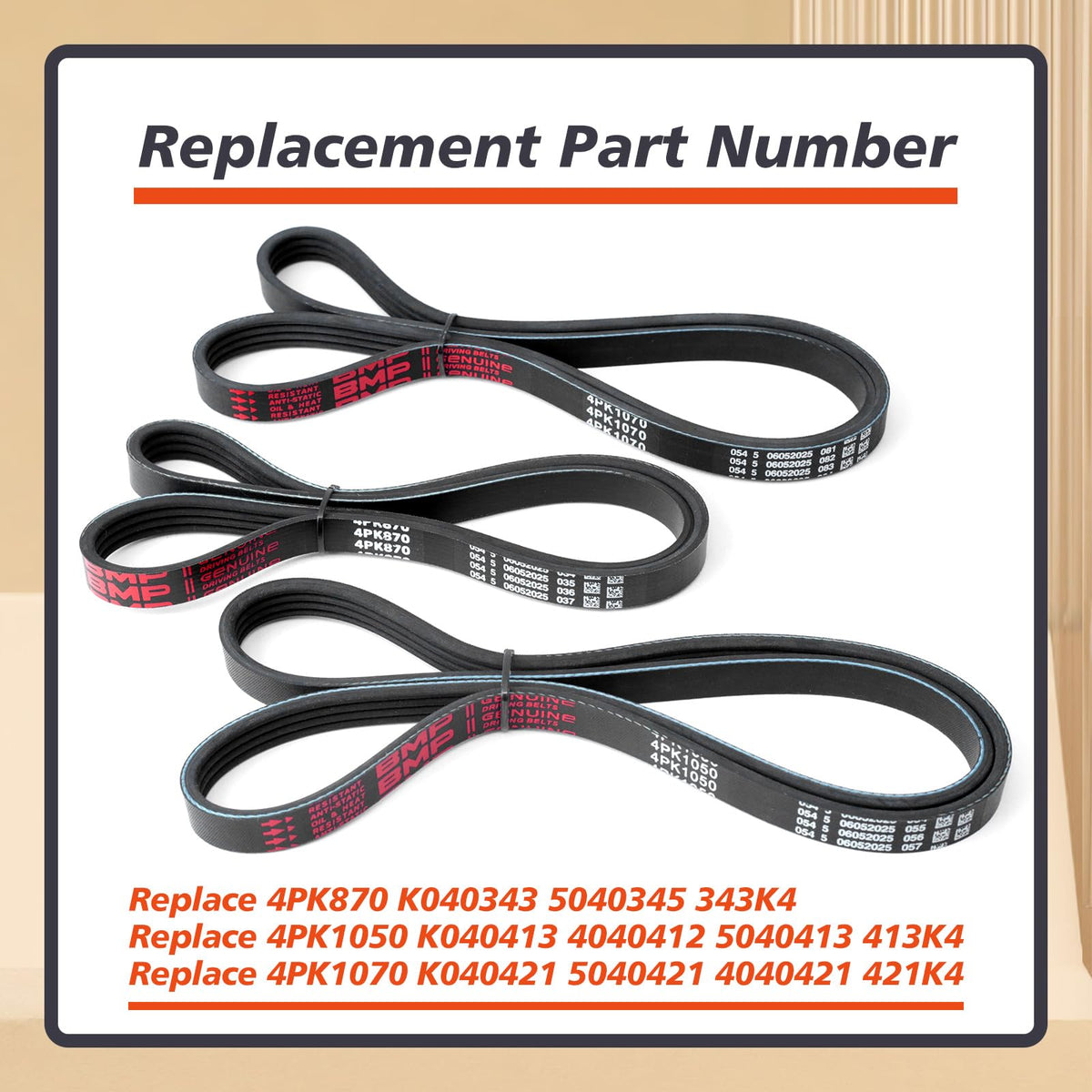 Mhrxusd 4PK1070 installed on engine pulley demonstrates restored accessory drive